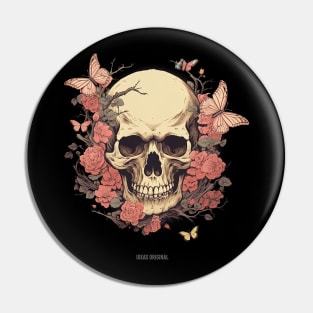 "Floral Whispers: A Skull Adorned with Flowers and Butterflies" Pin