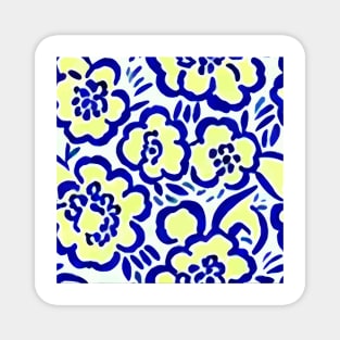 Blue and yellow retro florals Magnet