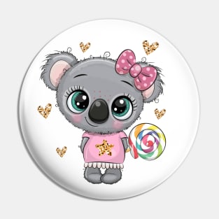 Cute koala girl with multicolour lollipop Pin