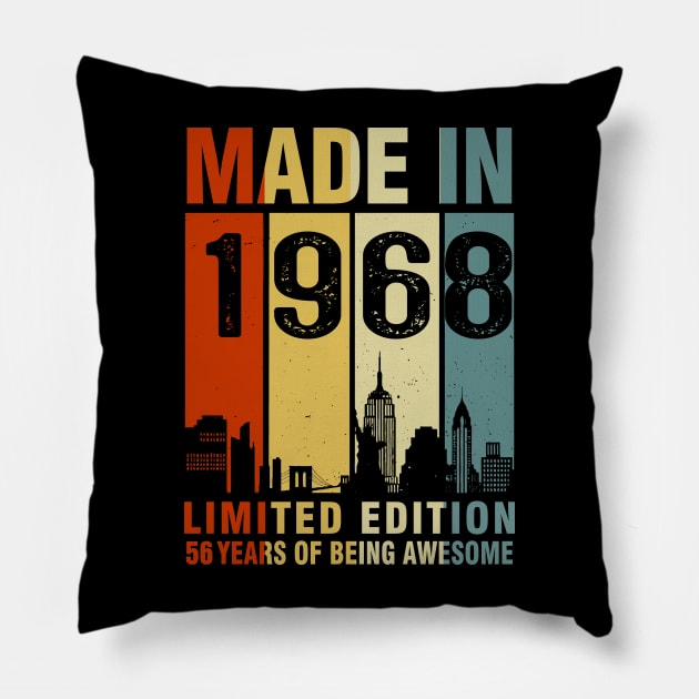 Made In 1968 56th Birthday 56 Years Old Pillow by Kontjo