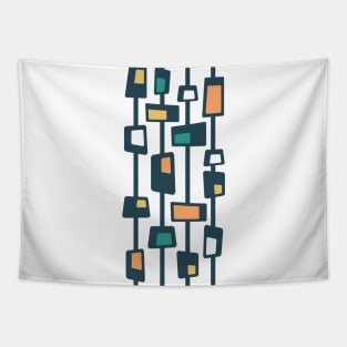 Mid Century Funky Blocks in Charcoal, Teal, Yellow and Orange Tapestry