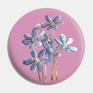 Hepatica Flowers Watercolor Painting Pin