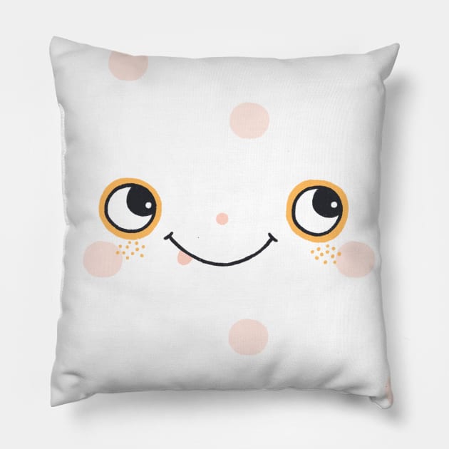 Cute face happy eyes and mouth smile kawaii Pillow by From Mars