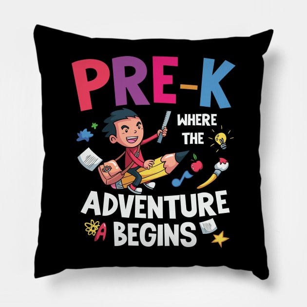 Pre K Where The Adventure Begins Back To School Gift Pillow by BadDesignCo