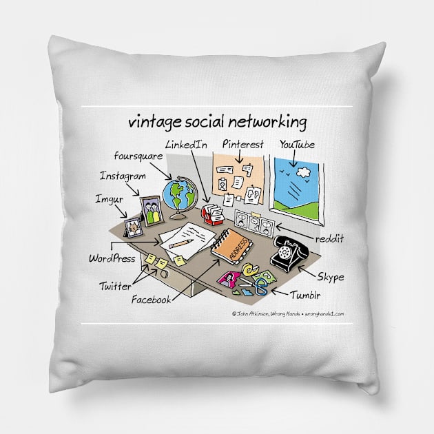 vintage social networking Pillow by WrongHands