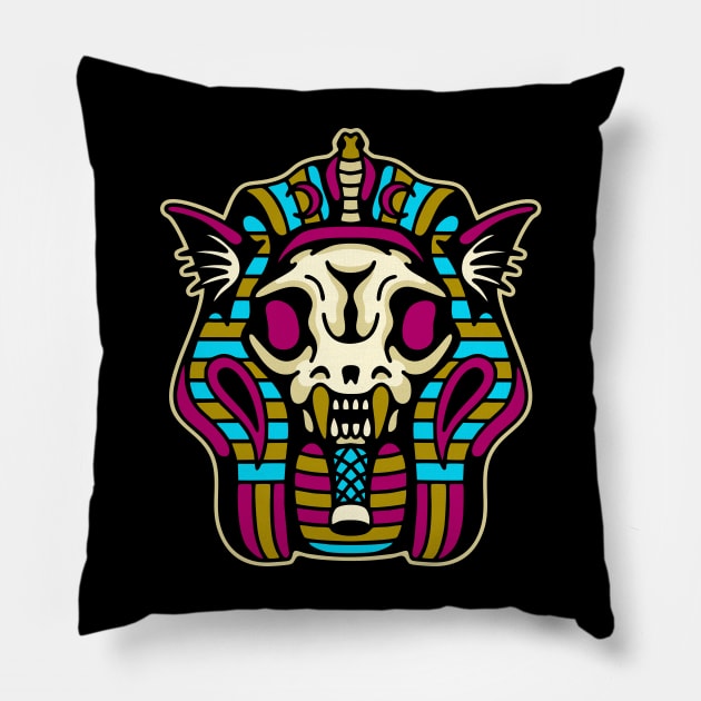 Pharaoh skull cat Pillow by Bojes Art