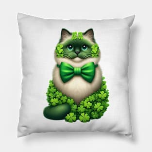 Clover Birman Cat St Patricks Day Pillow