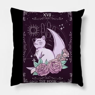 Tarot Card Crescent Moon Cute Cat Roses Cosmic Magic Pillow