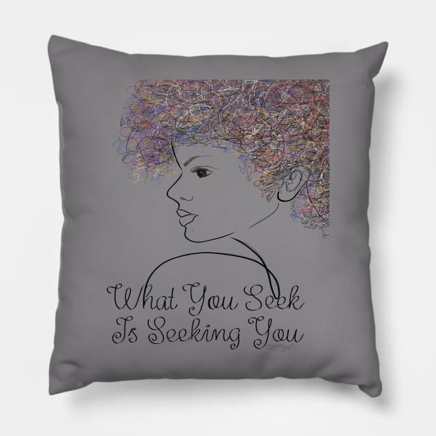 What You Seek is Seeking You Girl  Line Drawing Pillow by OLena Art 