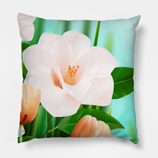 White Orange Flowers Art Pillow