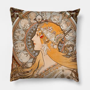 Alphonse Mucha Zodiaque La Plume Pillow