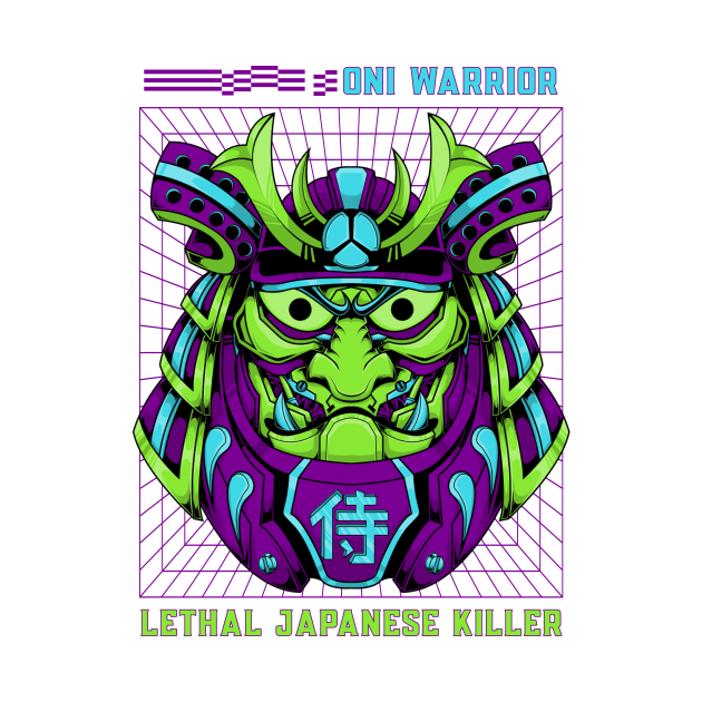 Neon Samurai Oni Warrior by Tip Top Tee's