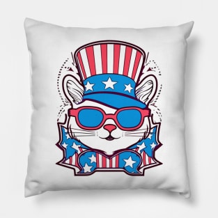 Adorable Cat with Patriotic Style Pillow