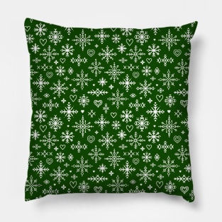 White and green scandinavian snowflakes Pillow