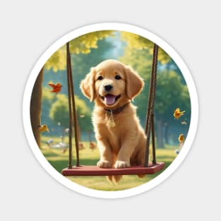Adorable Golden Retriever Puppy on a Swing Magnet
