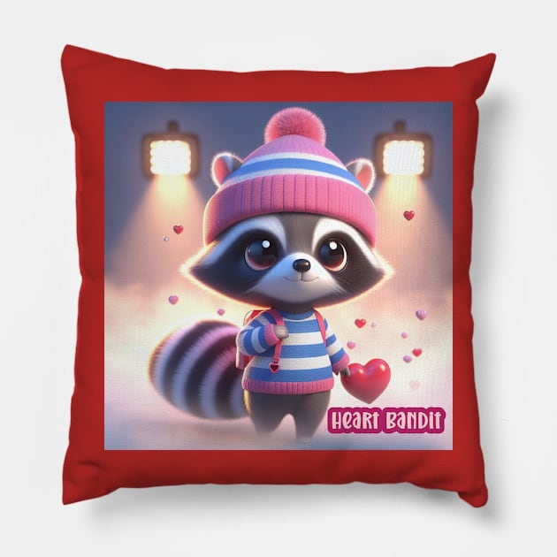 Cute Raccoon - Heart Thief Pillow by PlayfulPandaDesigns