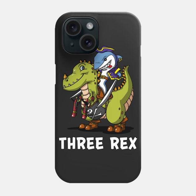 Three Rex Dinosaur 3rd Birthday Party Shark Pirate Phone Case by underheaven