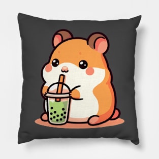 hamster green boba Pillow