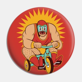 Funny Mexican Luchador Wrestler on a Tricycle Pin