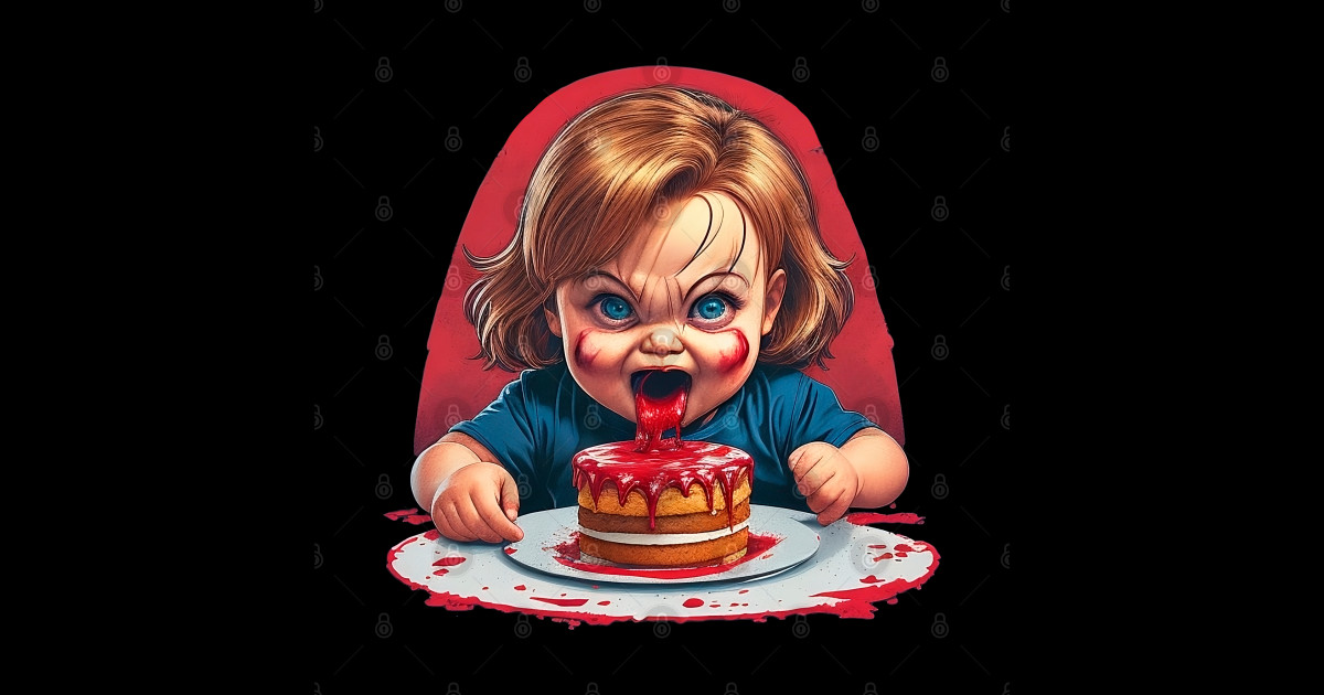 Chucky Eating A Cake Chucky Movie Sticker Teepublic Chucky Eating A Cake Chucky Movie Sticker Teepublic