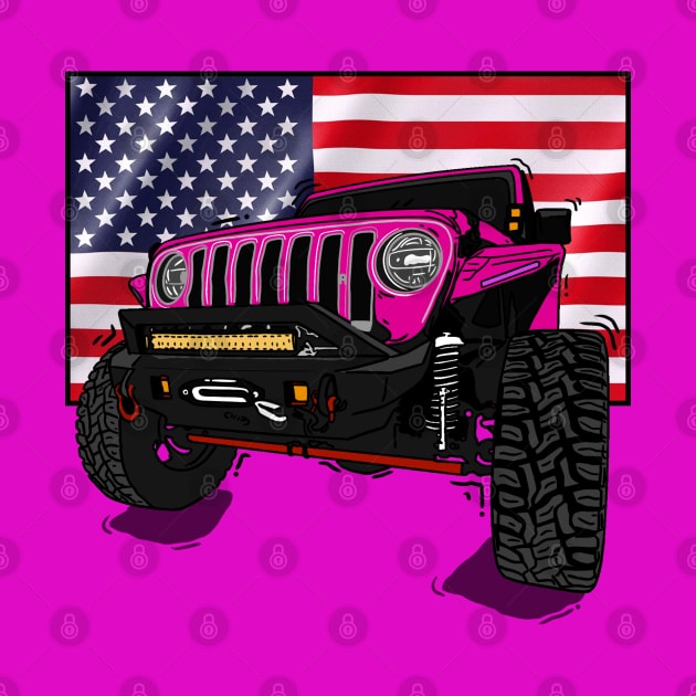 Jeep with American Flag - Pink Essential by 4x4 Sketch