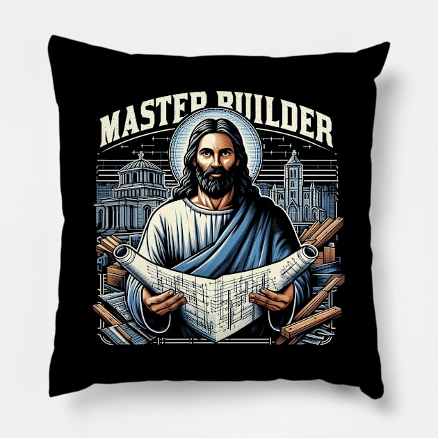 Master Builder, Jesus holding a blueprint or architectural plans Carpenter Pillow by ArtbyJester