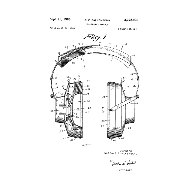 Headphones Patent / Headphones Patent Print, Hi Fi Headphones blueprint by Anodyle