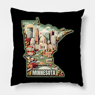 Vintage Minnesota USA State Map Illustration. Pillow