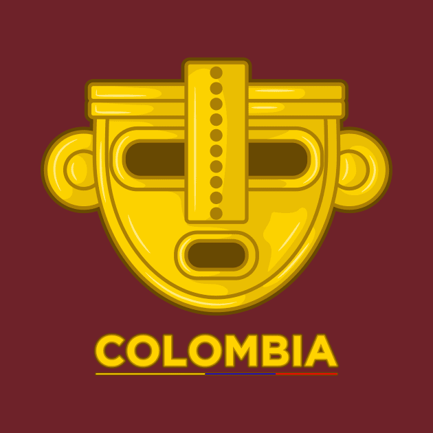 Ancient colombian indigenous golden mask design by Drumsartco