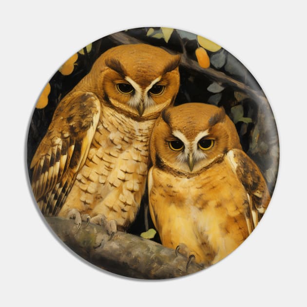 Owls Snuggling Victorian Nature Pin by Trippycollage