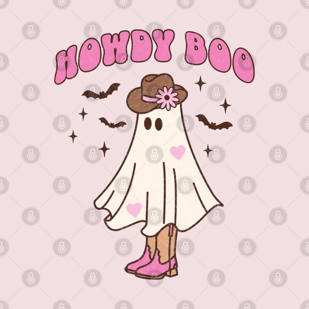 Western Retro Halloween Ghost Happy Howdy Boo Pink by PUFFYP