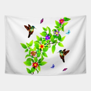 Cute Hummingbirds and Butterflies Tapestry