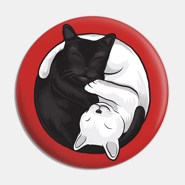 Ying Yang Black and White Cat Graphic Pin by uncannysage