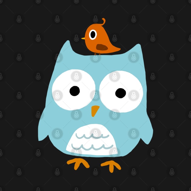 Blue Owl with Little Orange Bird by Coffee Squirrel