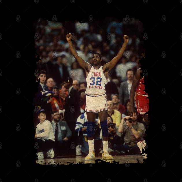 Magic Johnson - Celebrates After Defeating The East Team, 1987 by Omeshshopart