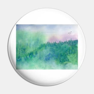 Green Mist Forest Watercolor Painting. Pin