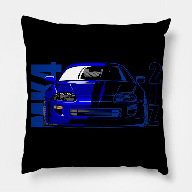 toyota supra front half blue Pillow by aredie19