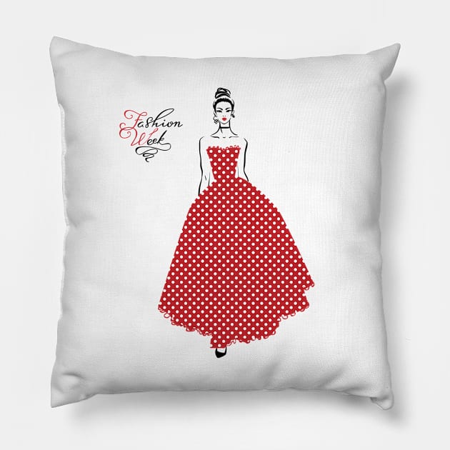 Beautiful fashionable girl in a long red dress Pillow by kavalenkava