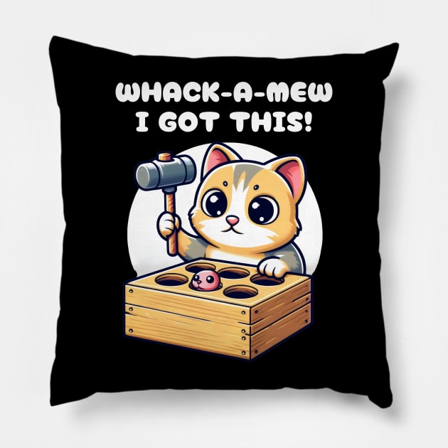 Classic Whack-A-Mew Kitten Toy Hammer Game Cute Cat Humor Pillow by Willie Biz Merch