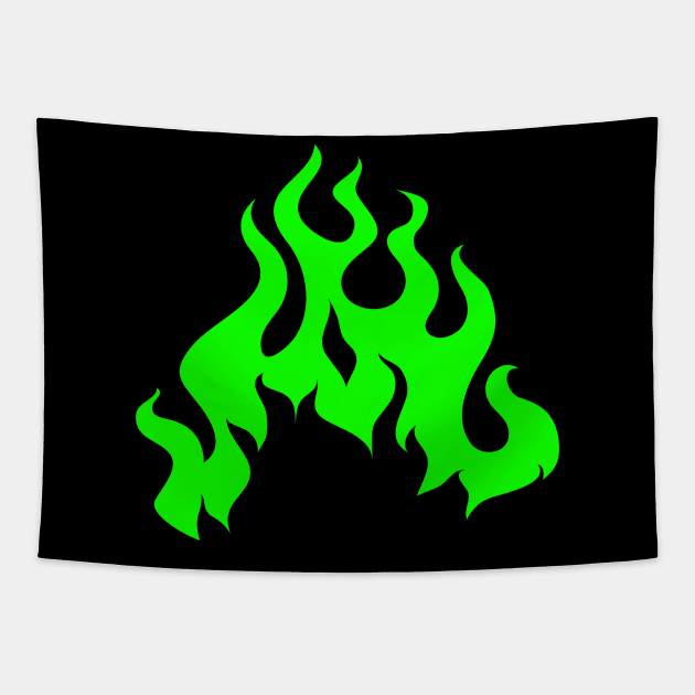 Green Hotrod Flames Tapestry by Trendy Tshirts