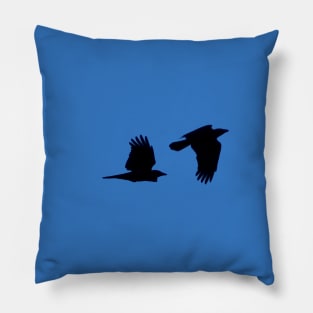 Two Ravens Flying Blue Sky Pillow