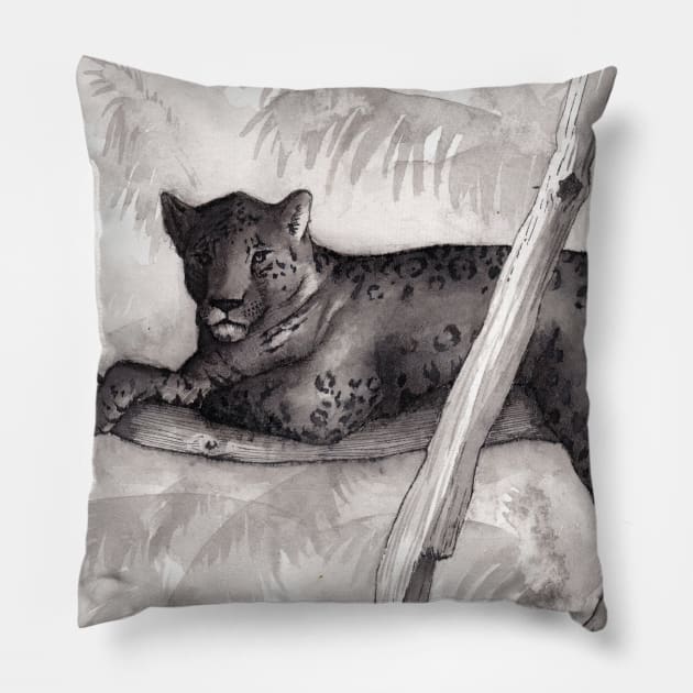 Black Leopard Pillow by IndiasIllustrations