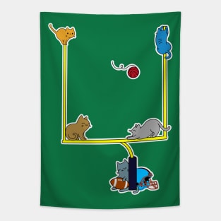 Cats playing American football goal post Tapestry