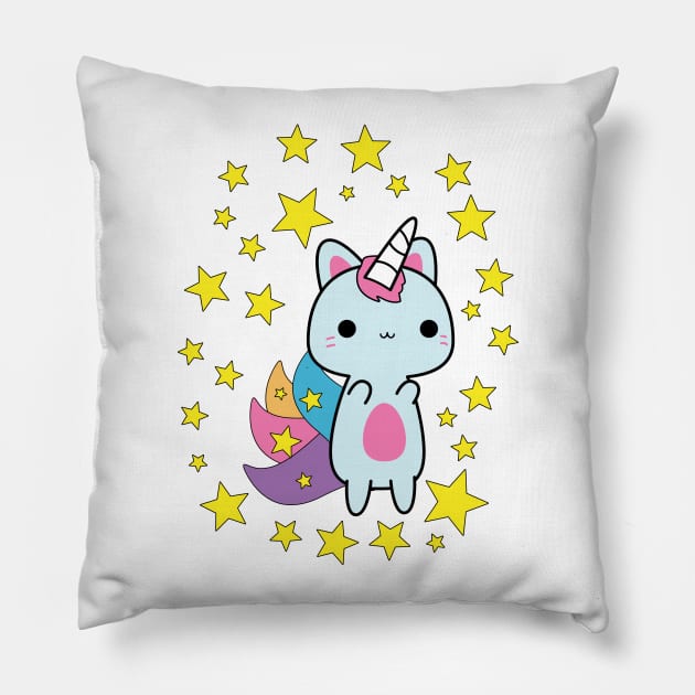 Kawaii Cute Unicorn Cat Pillow by SusurrationStudio