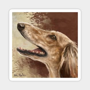 Painting of a Saluki Dog From the Side Smiling on Brown Beige Background Magnet