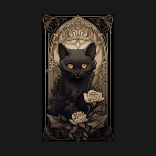 Black Art Nouveau Kitten T-Shirt