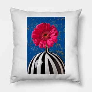 Dark Pink Mum In Striped Vase Pillow