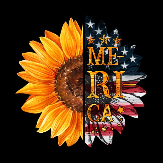 Merica Sunflower American Flag T shirt For 4th July by Kaileymahoney