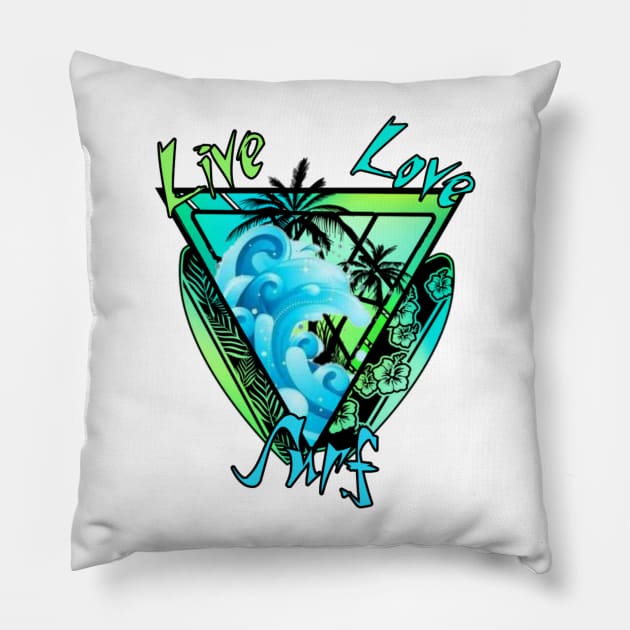 Live Love Surf Pillow by American Phoenix 