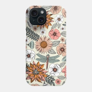 Boho Flowers Dragonflies Retro 60's 70's Floral Hippie Green Orange Pattern Phone Case